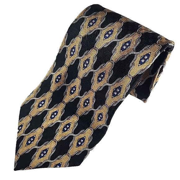 Geoffery Beene Black & Gold Silk Tie Necktie - Made in USA - Like New - Picture 1 of 3
